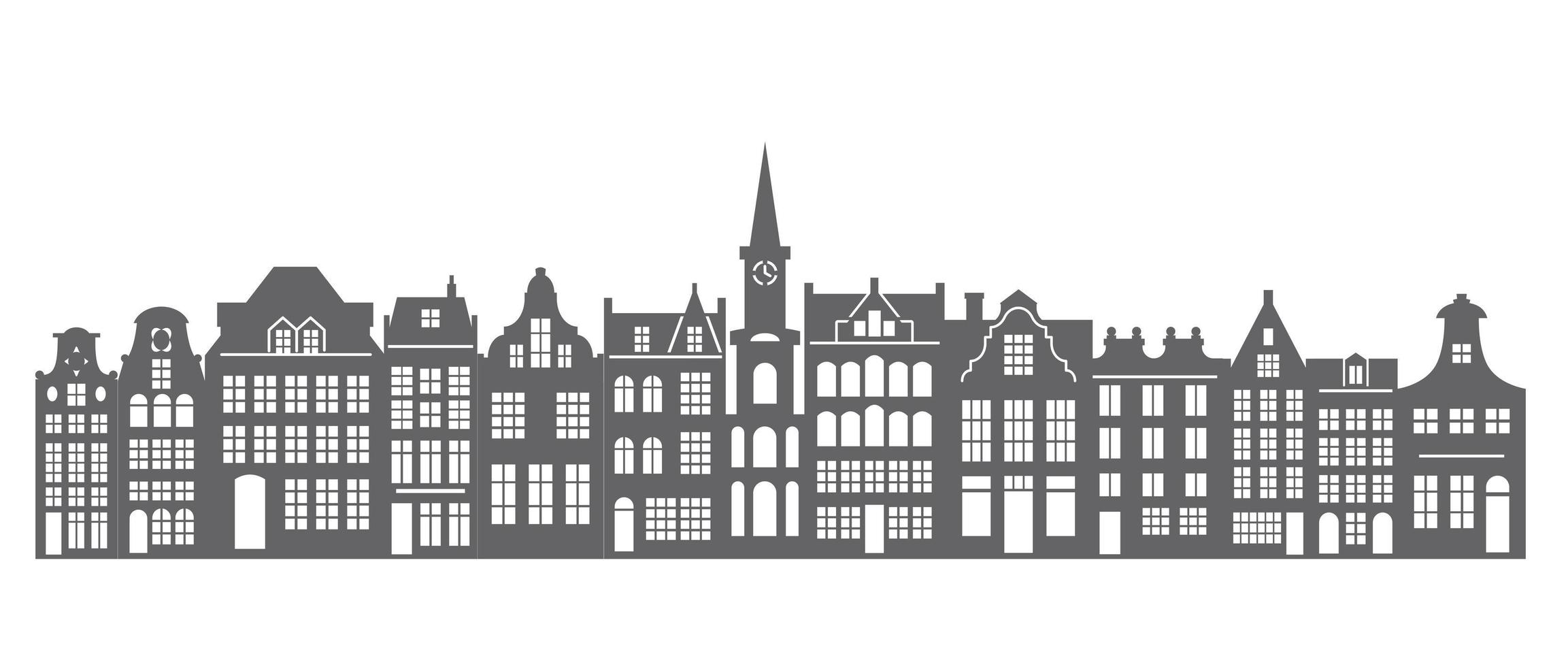 siluett av en rad amsterdam hus. fasader av europeiska gamla byggnader för juldekoration. holländska hem. vektor