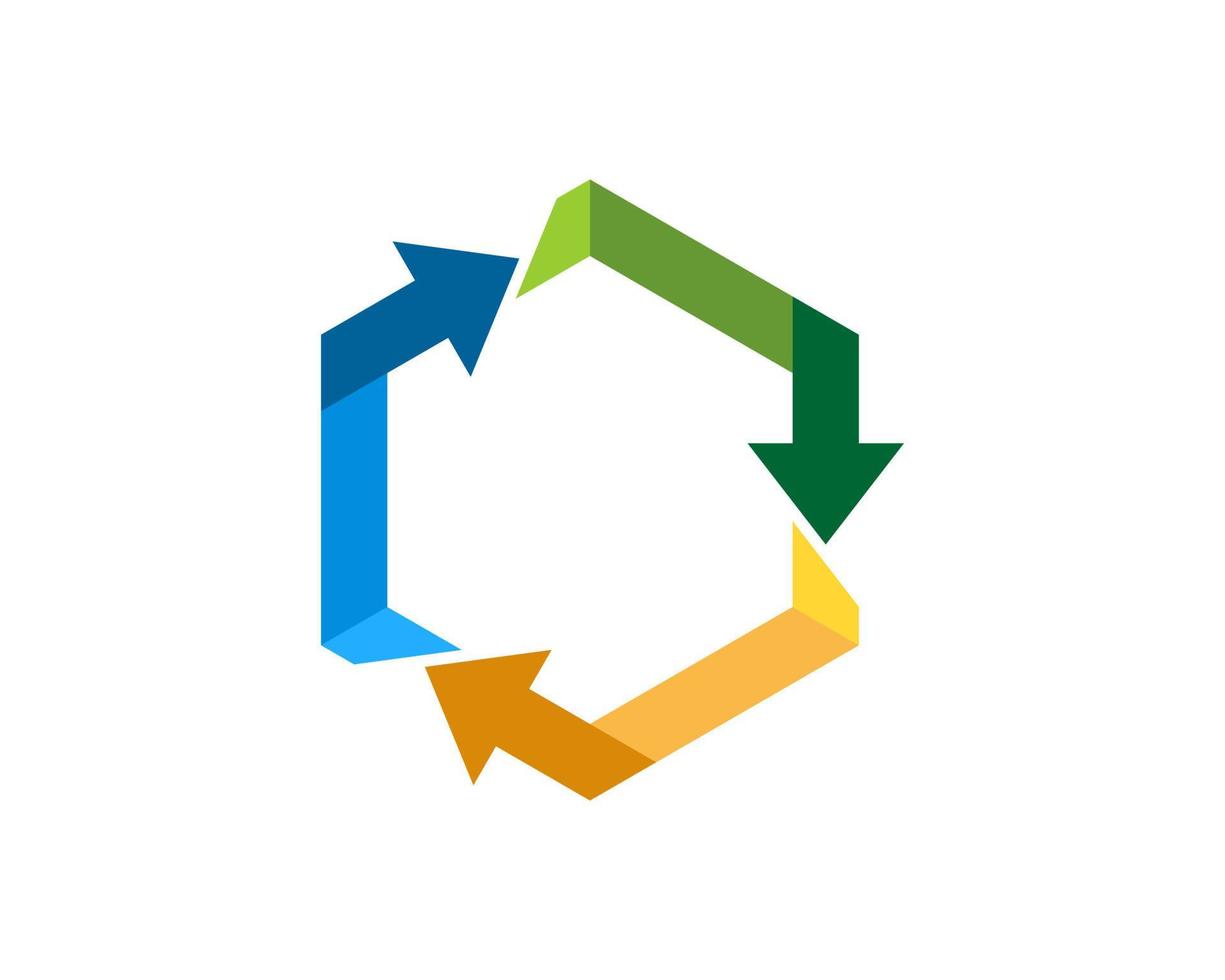 sechseckige Form mit drei umgedrehten Pfeilen vektor