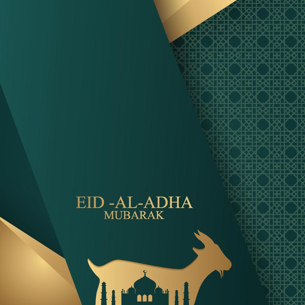 Eid-Grußkarte mit niedlichen Schafen, Mond, Laternen und Sternen. Vektor
