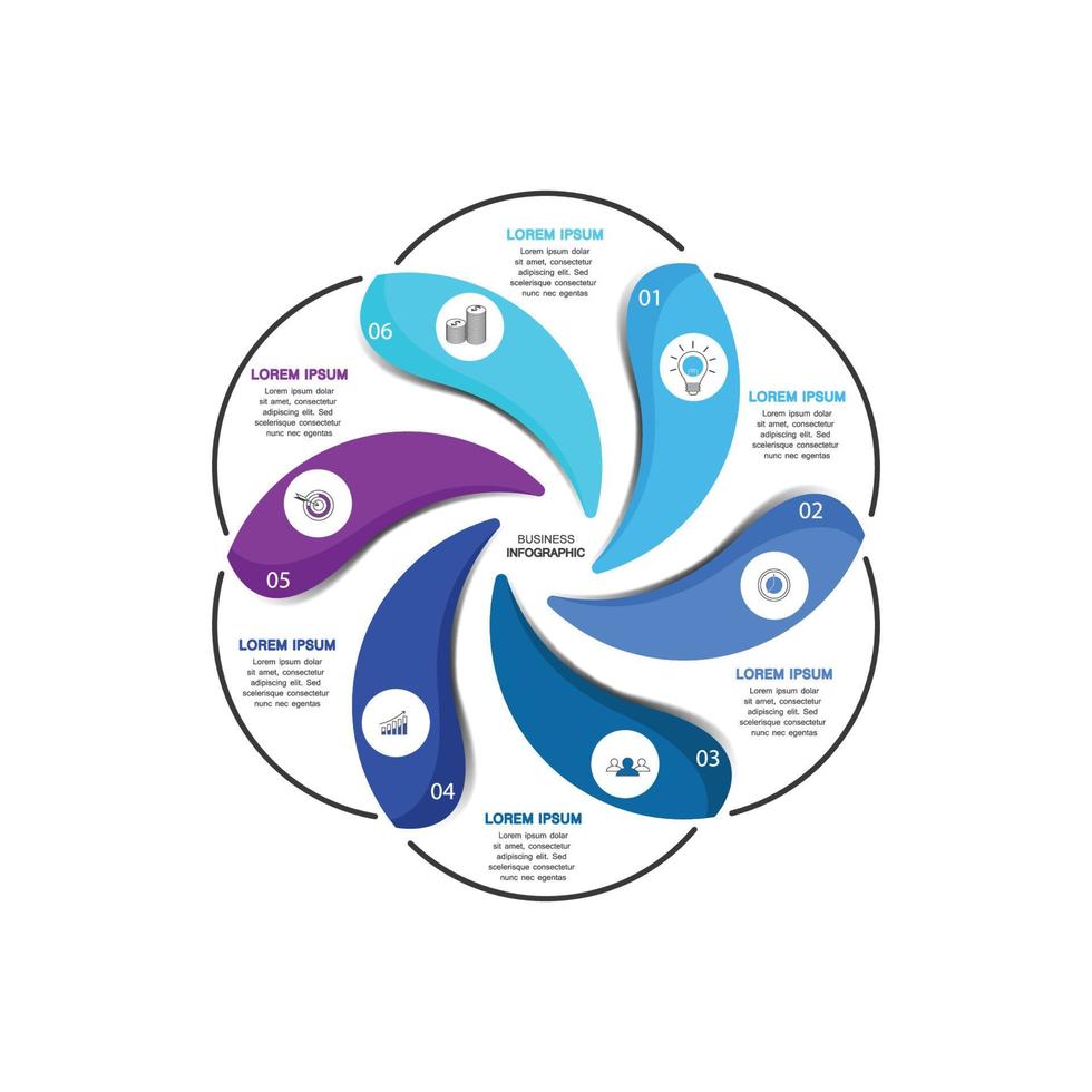 Kreiselement mit Papiersymbol und Texthalter, um weißes Papier einzukreisen. Funktionen zur Geschäftsentwicklung. Infografik-Design-Vorlagen. Vektor-Illustration. vektor