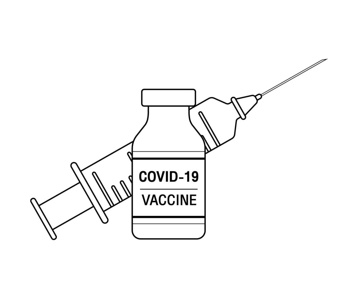 Injektionssymbol. einfacher Vektor. Konturspritzenschild mit Nadel und Medikamenten. Impfung. vektor