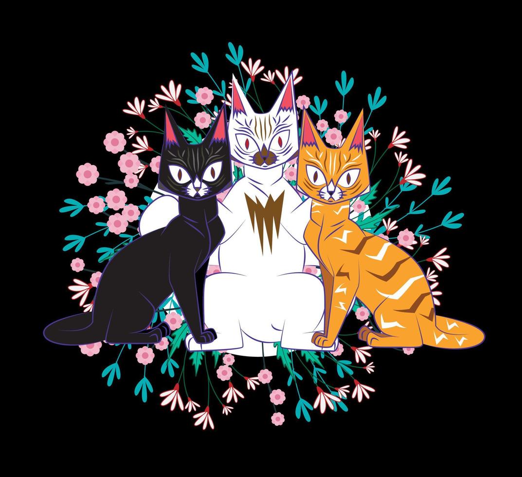 Katzenillustrationsdesign für Sukajan ist mittleres japanisches traditionelles Tuch oder T-Shirt mit digitaler handgezeichneter Stickerei Frauen-T-Shirts Sommer lässiges Kurzarm-Hip-Hop-T-Shirt Streetwear vektor