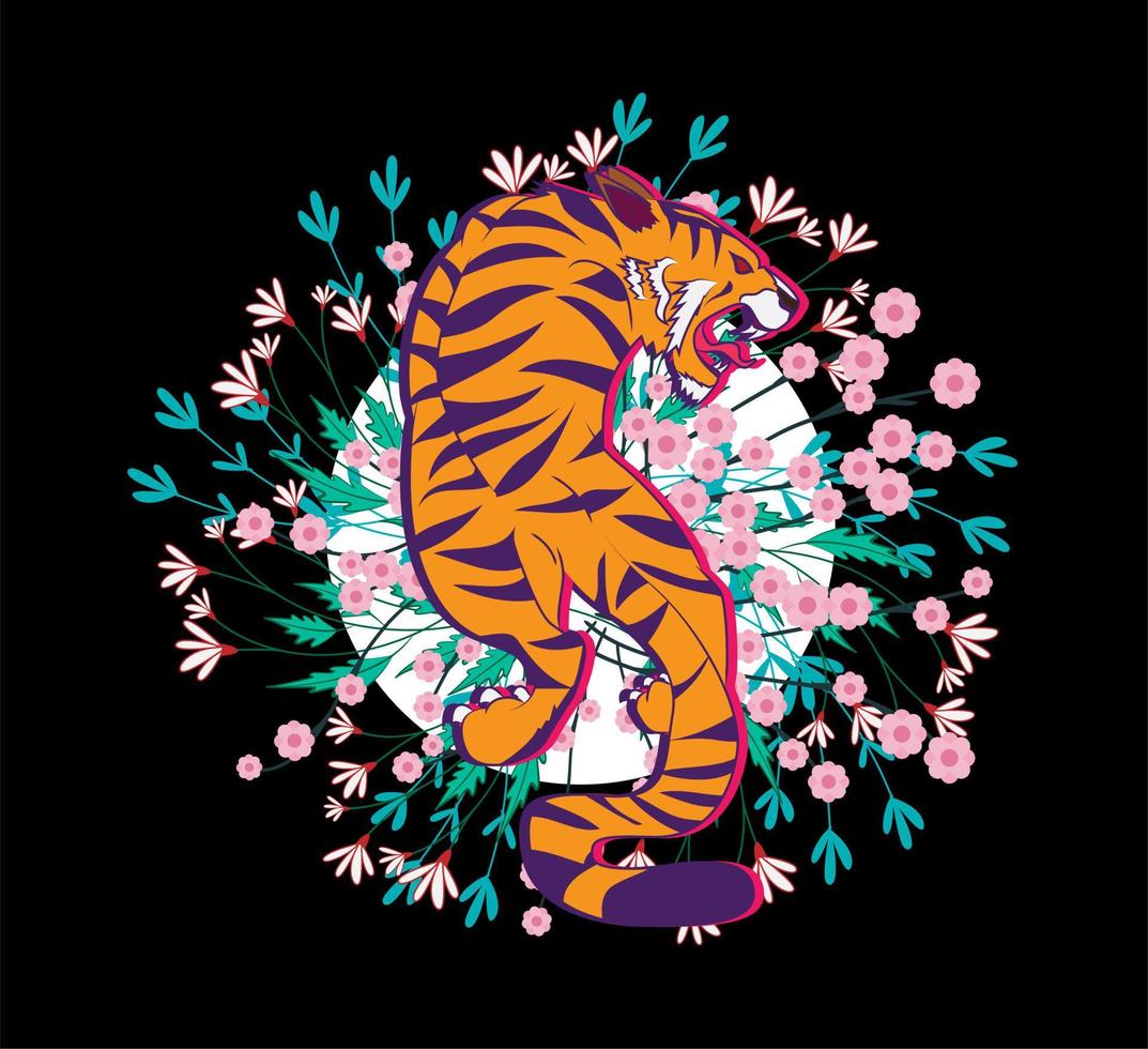 Tiger Illustration Design für Sukajan ist mittleres japanisches traditionelles Tuch oder T-Shirt mit digitaler handgezeichneter Stickerei Männer T-Shirts Sommer Casual Kurzarm Hip Hop T-Shirt Streetwear vektor