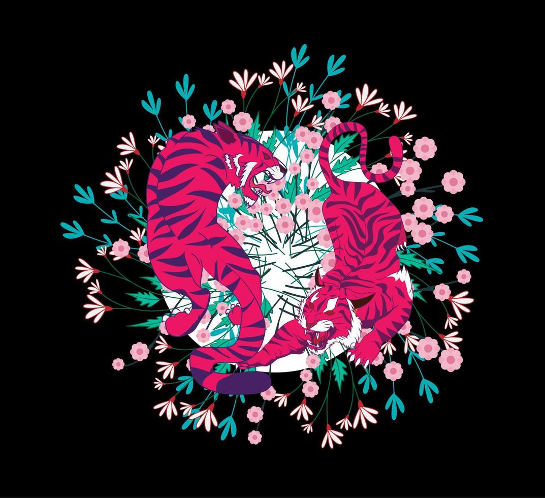 tiger illustration design för sukajan är elak japansk traditionell tyg eller t-shirt med digitala handritade broderier män t-shirts sommar casual kortärmad hip hop t-shirt streetwear vektor