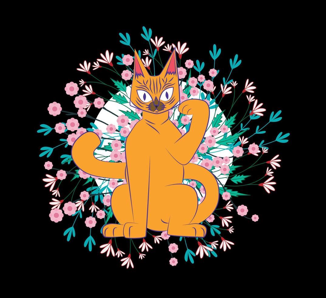 Katzenillustrationsdesign für Sukajan ist mittleres japanisches traditionelles Tuch oder T-Shirt mit digitaler handgezeichneter Stickerei Frauen-T-Shirts Sommer lässiges Kurzarm-Hip-Hop-T-Shirt Streetwear vektor