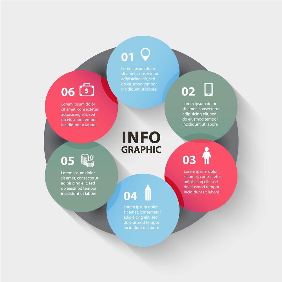 Vektor Kreis abstrakte Pfeile Infografik. Vorlage für Diagramm, Grafik, Präsentation und Diagramm. Geschäftskonzept mit 6 Optionen