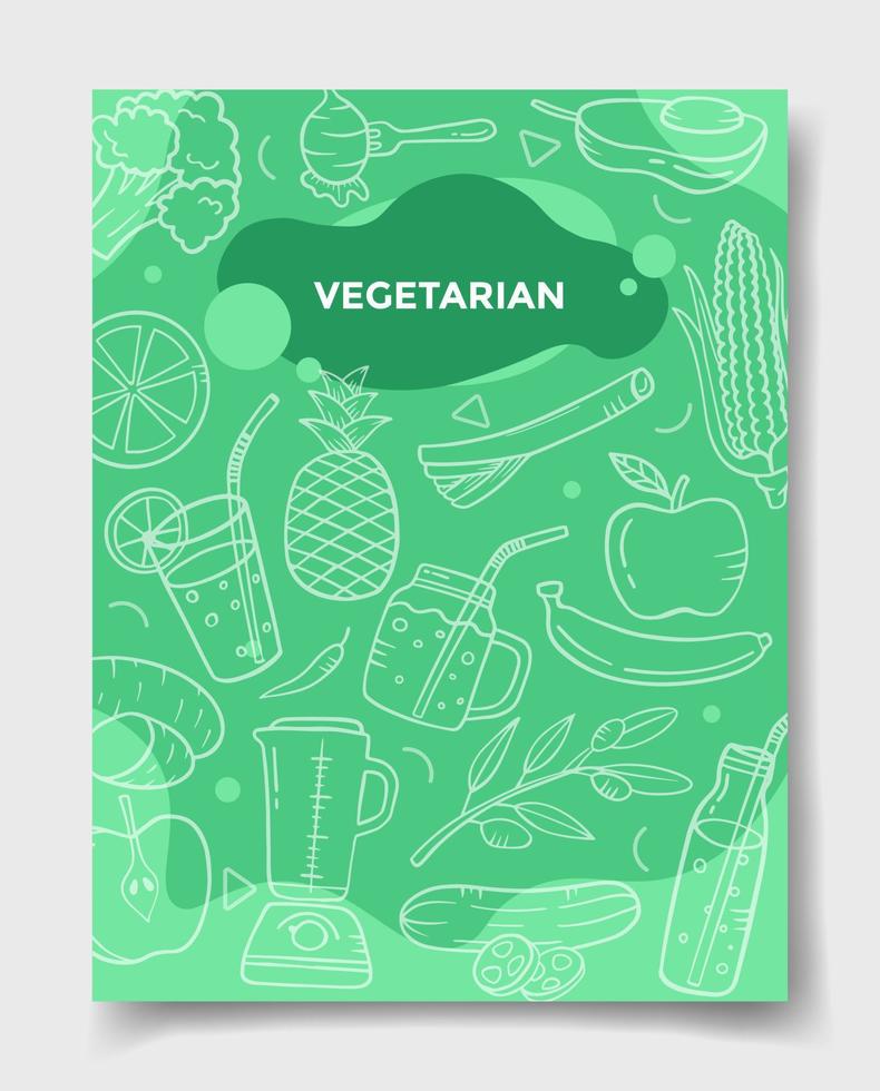 vegetariskt koncept med doodle stil för mall av banderoller, flygblad, böcker och tidningsomslag vektor