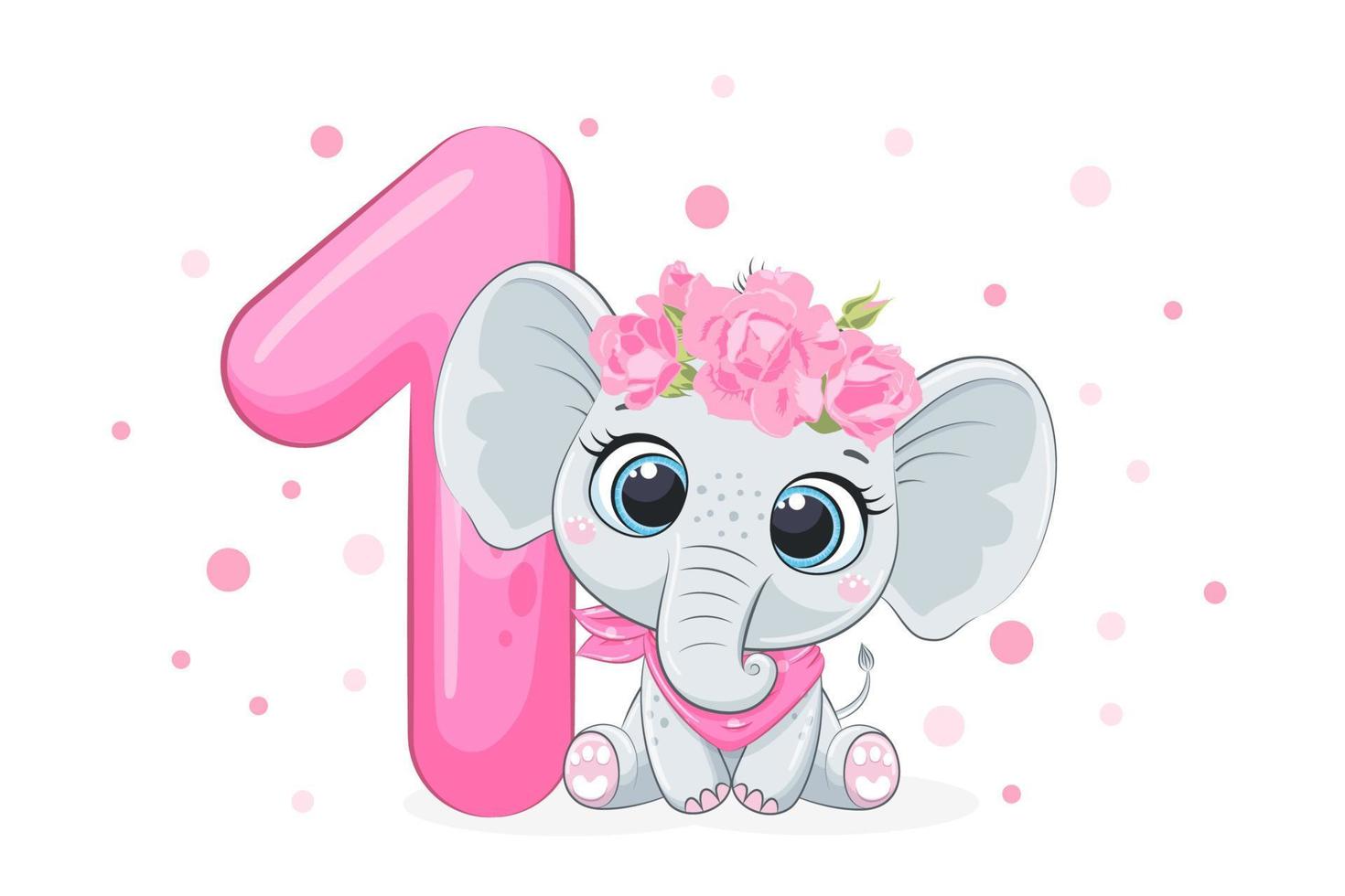 Cartoon-Illustration - alles Gute zum Geburtstag, 1 Jahr, ein süßes Elefantenbaby. Vektor-Illustration. vektor