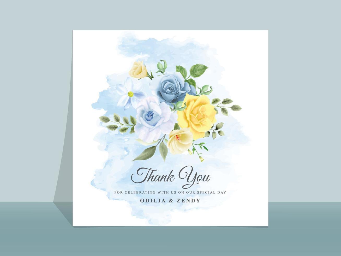 Hochzeitseinladungskarte mit schönen blauen und gelben Blumen vektor