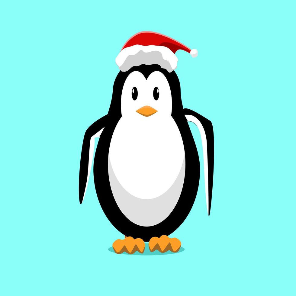 Pinguin süßer Charakter mit Hut Weihnachten vektor