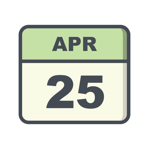 25. April Datum an einem Tageskalender vektor