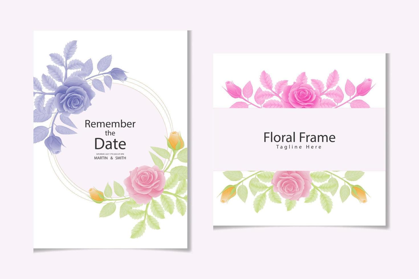 blommig bröllopsinbjudan med vacker färgglad rosblomma akvarell vektor