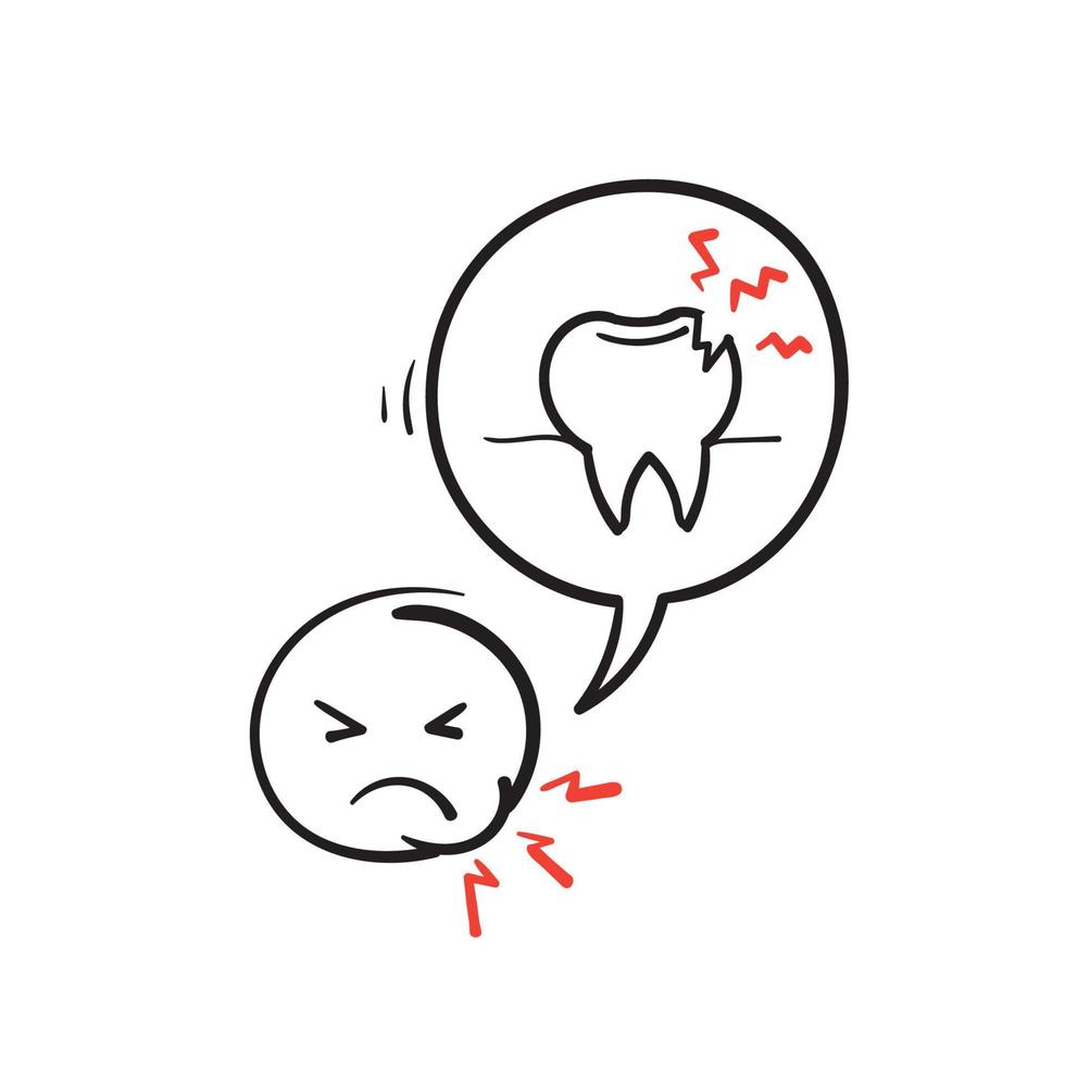 Hand gezeichnet Doodle Zahnschmerzen Symbol Illustration Vektor isoliert Hintergrund