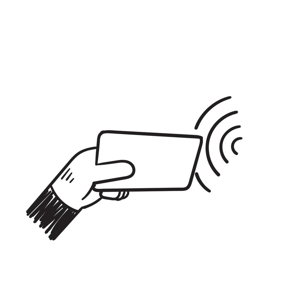 handgezeichnete doodle-karte nfc zahlen kontaktlosen illustrationsvektor isoliert vektor