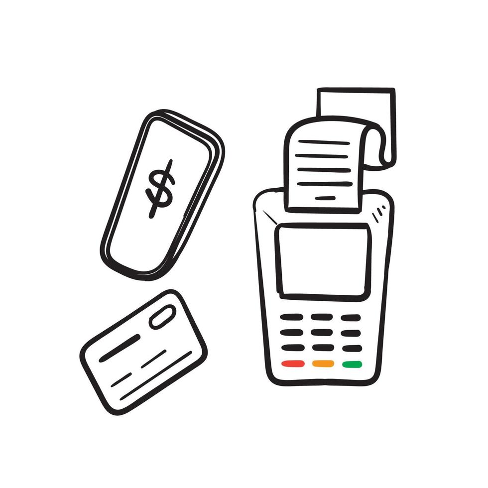 handgezeichnete kontaktlose Zahlung. Near Field Communication Payment Terminal Konzept. Online-Transaktionen, Paypass und NFC. im Doodle-Stil vektor