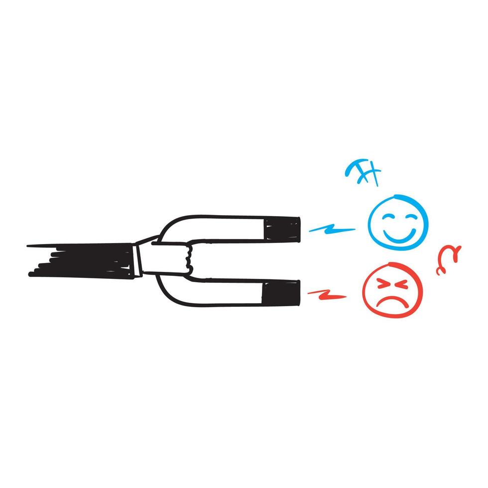 handritad doodlemagnet och emoji-emojisymbol för kundkunders attraktionsupplevelse illustration vektor