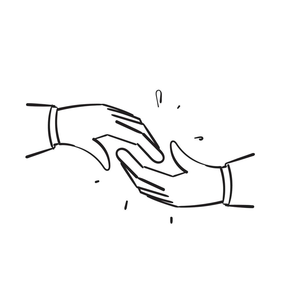 Hand gezeichnete Gekritzelhand greifen Hände Illustrationsvektorsymbol, um anderen Illustration zu helfen vektor