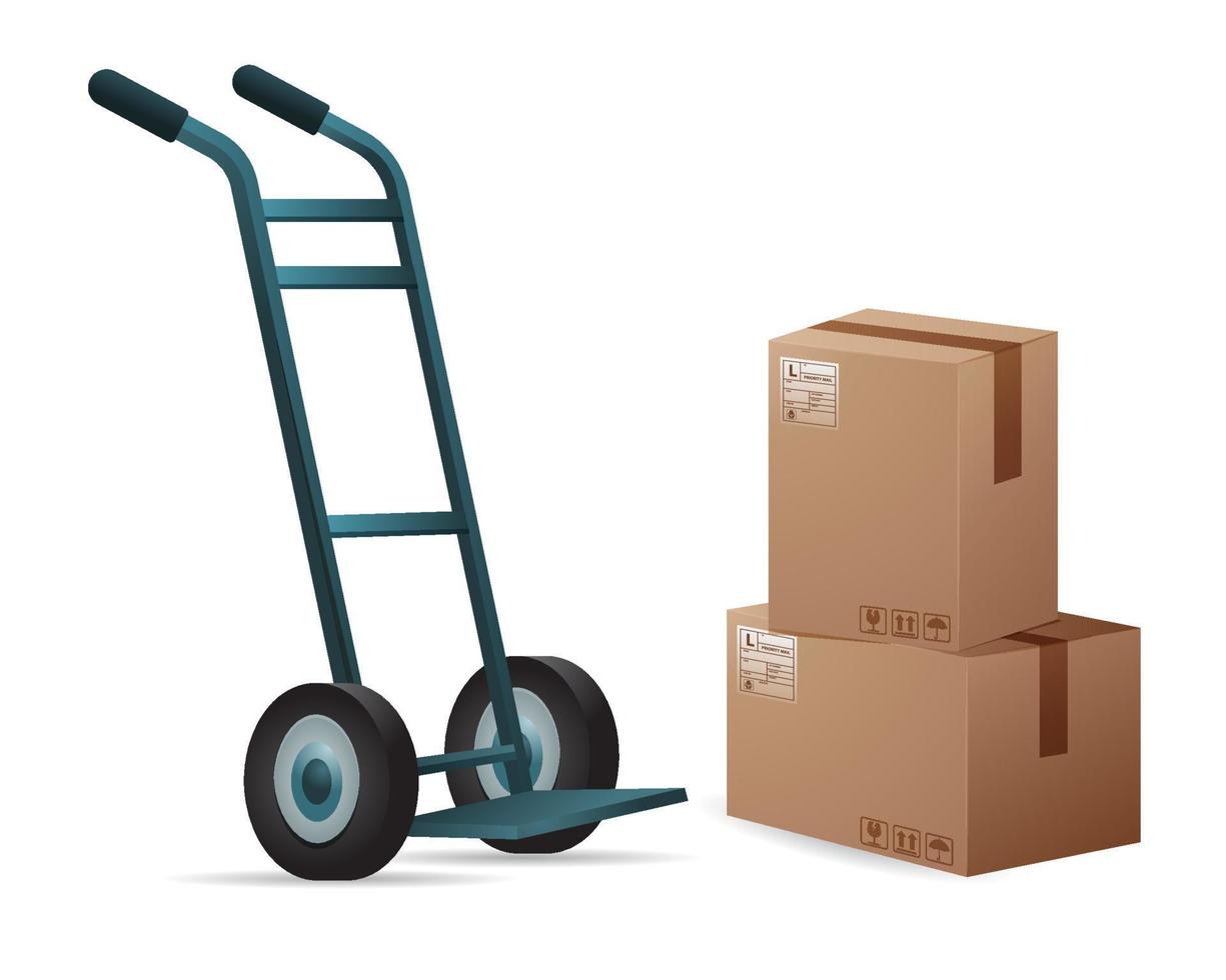 Trolley-Box und Kartonstapel-Vektorillustration, grafisches Element für Logistik-, Versand-, Fracht- und Expeditionsgeschäftszwecke vektor