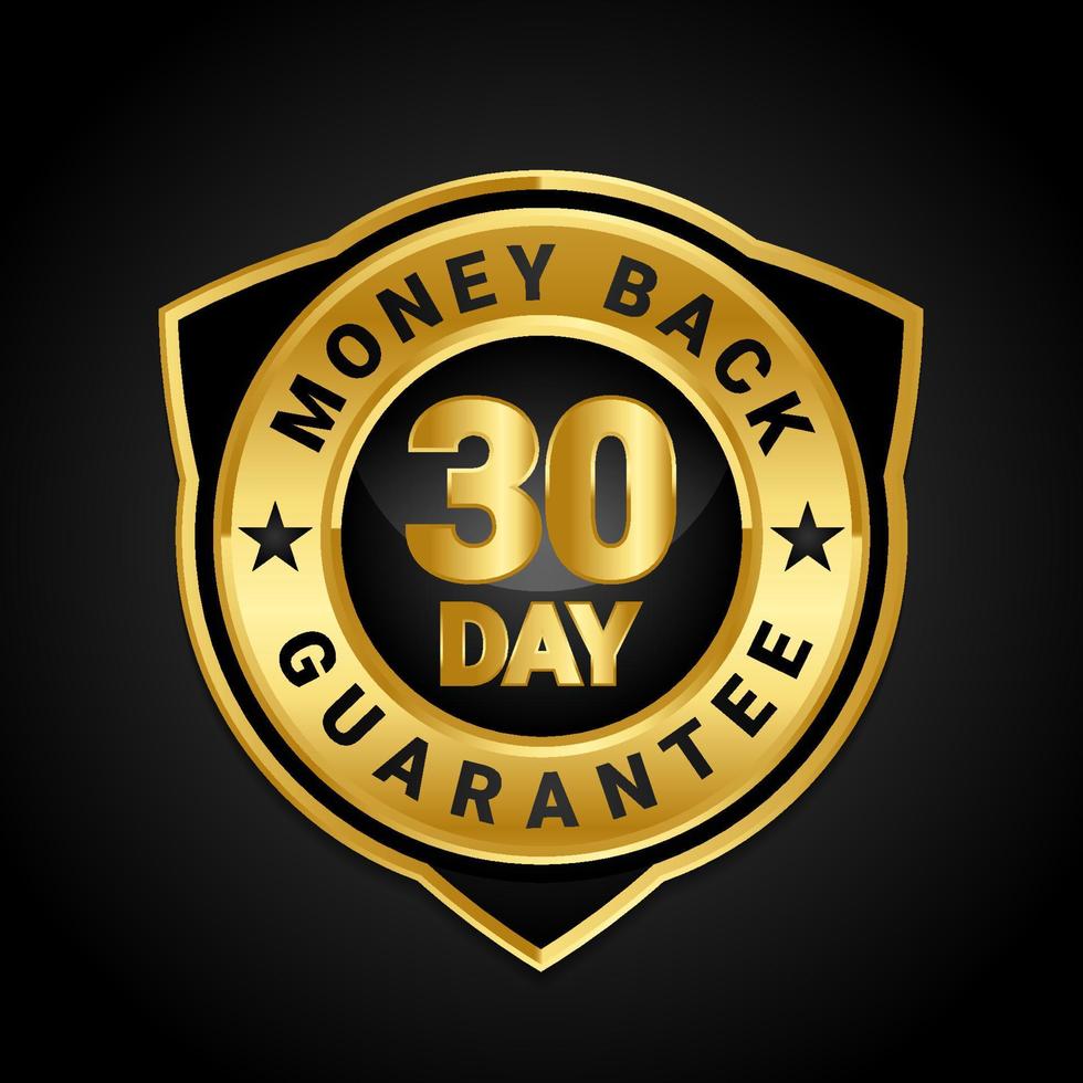 30 Tage Geld-zurück-Garantie-Etikett-Vektor-Emblem mit goldenem Farbschema vektor