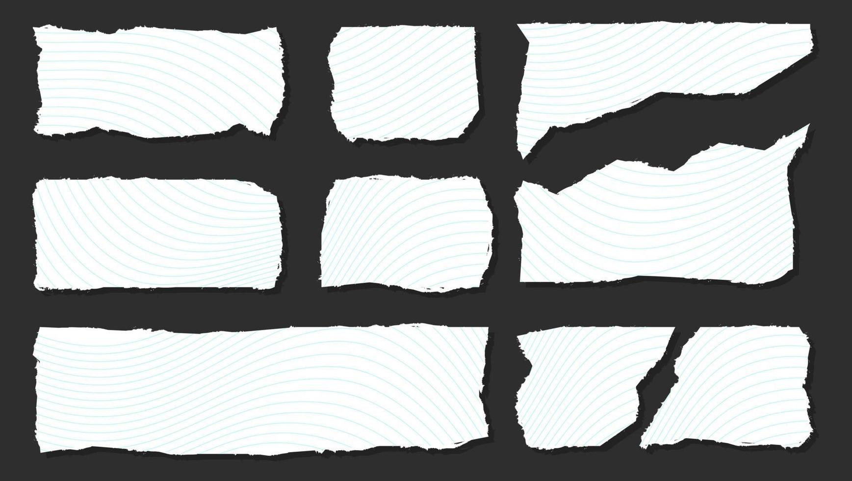 uppsättning av abstrakt tomt vitt papper rivet ark design med vågiga linjer mönster vektor