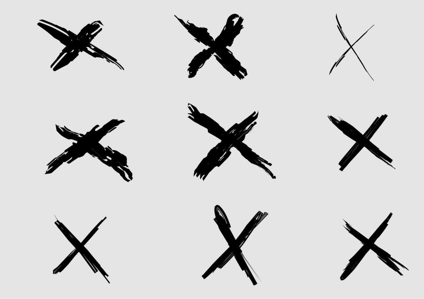 Vektorsatz x schwarze Markierung. Kreuzzeichen-Grafiksymbol. Grunge x Marke vektor