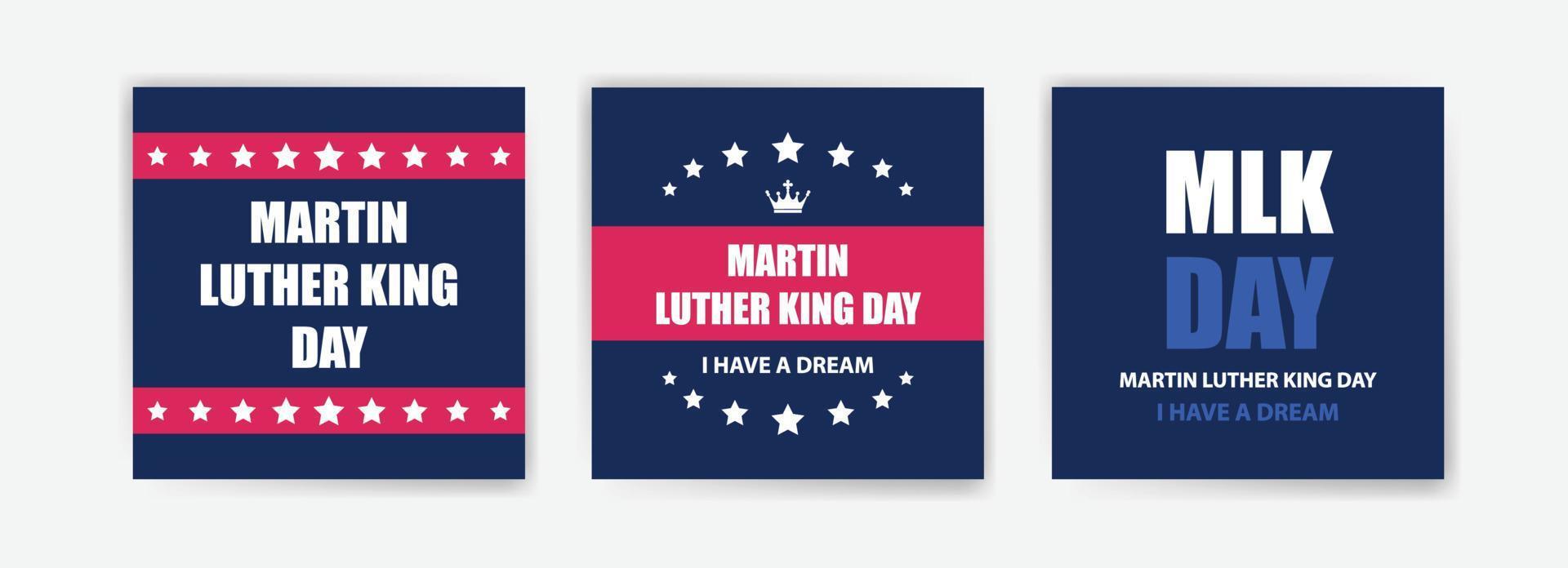 martin luther king day fira kort med USA:s nationalflagga. vektorer för kort, banderoller och affischer.