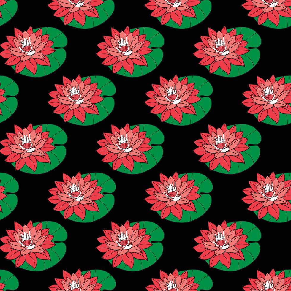 röd lotusblomma seamless mönster design vektor