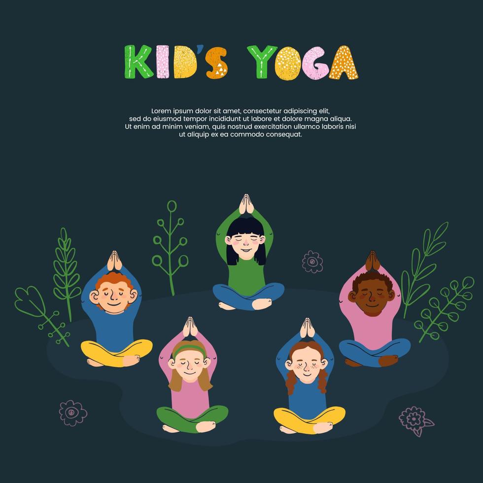 Vektor bunte Kartenvorlage Kinder Yoga