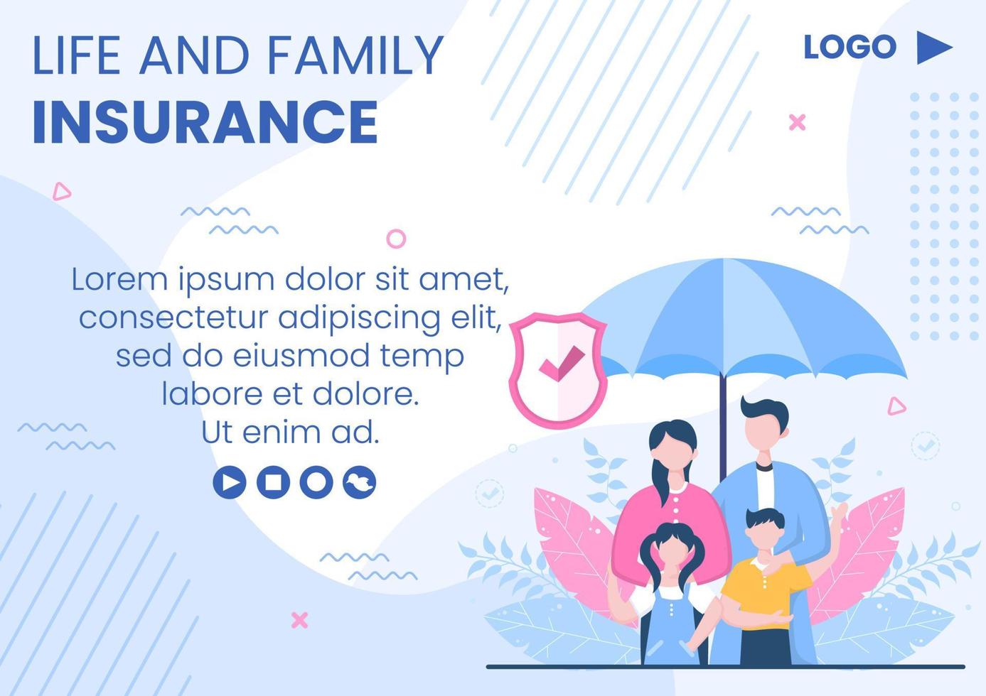 Familienlebensversicherung Broschüre Vorlage flaches Design editierbare Illustration quadratischer Hintergrund für soziale Medien oder Grußkarte vektor