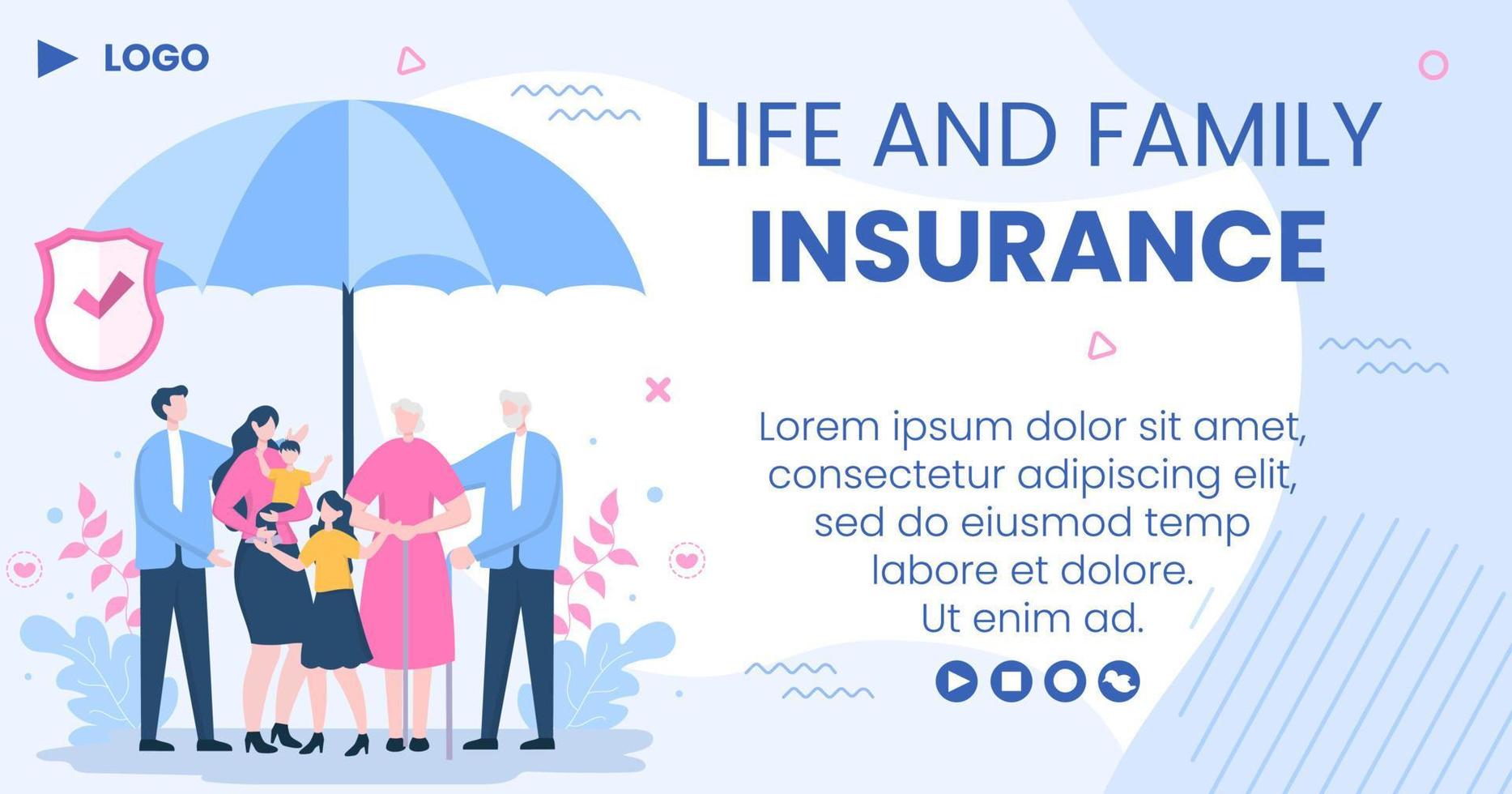 familj livförsäkring post mall platt design redigerbar illustration fyrkantig bakgrund till sociala medier eller gratulationskort vektor