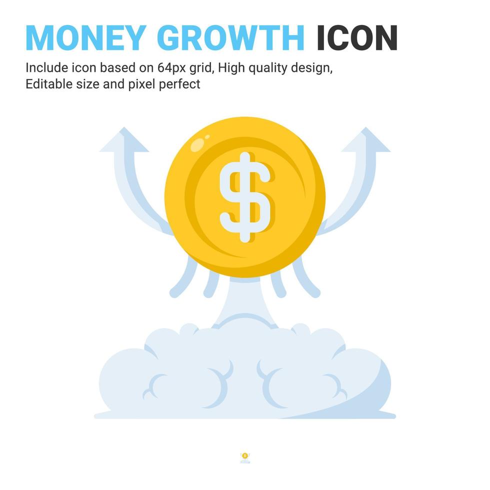 pengar tillväxt ikon vektor med platt färg stil isolerad på vit bakgrund. vektor illustration växande tecken symbol ikon koncept för företag, finans, industri, företag, webb, appar och projekt