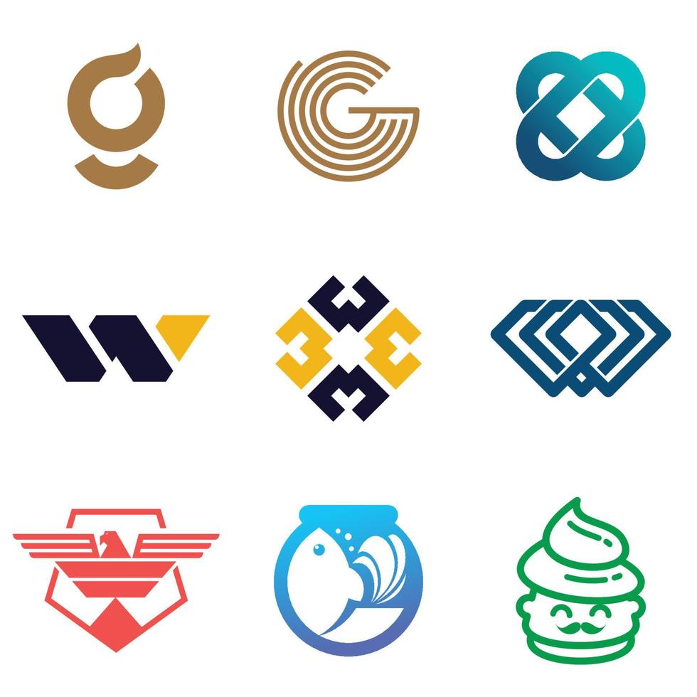 nio logotyper med olika teman vektor