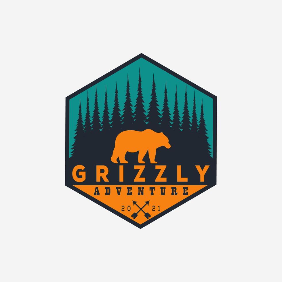 Vintage Grizzlybär Logo Vector Illustration Design. Abenteuer-Abzeichen-Logo-Symbol