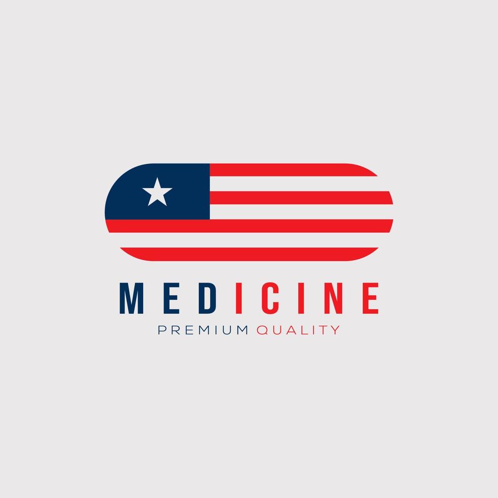 Amerikanische Flagge Medizin Logo Vector Illustration Design. Symbol der US-Medizinindustrie