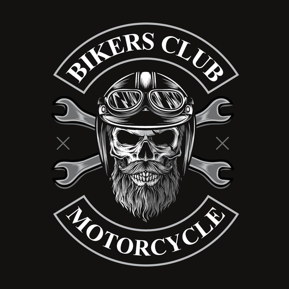 dödskalle biker med korsade skiftnycklar logotyp vektor