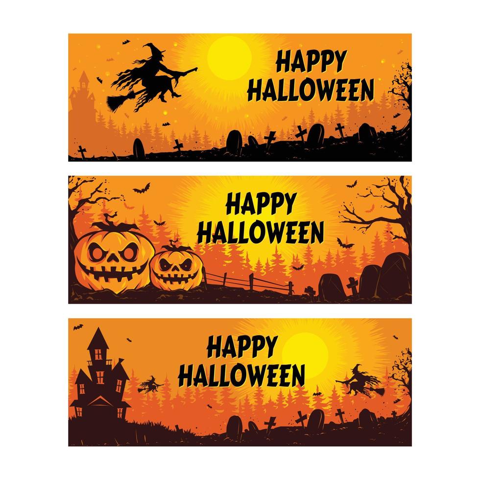 3 läskiga halloween banners illustration vektor