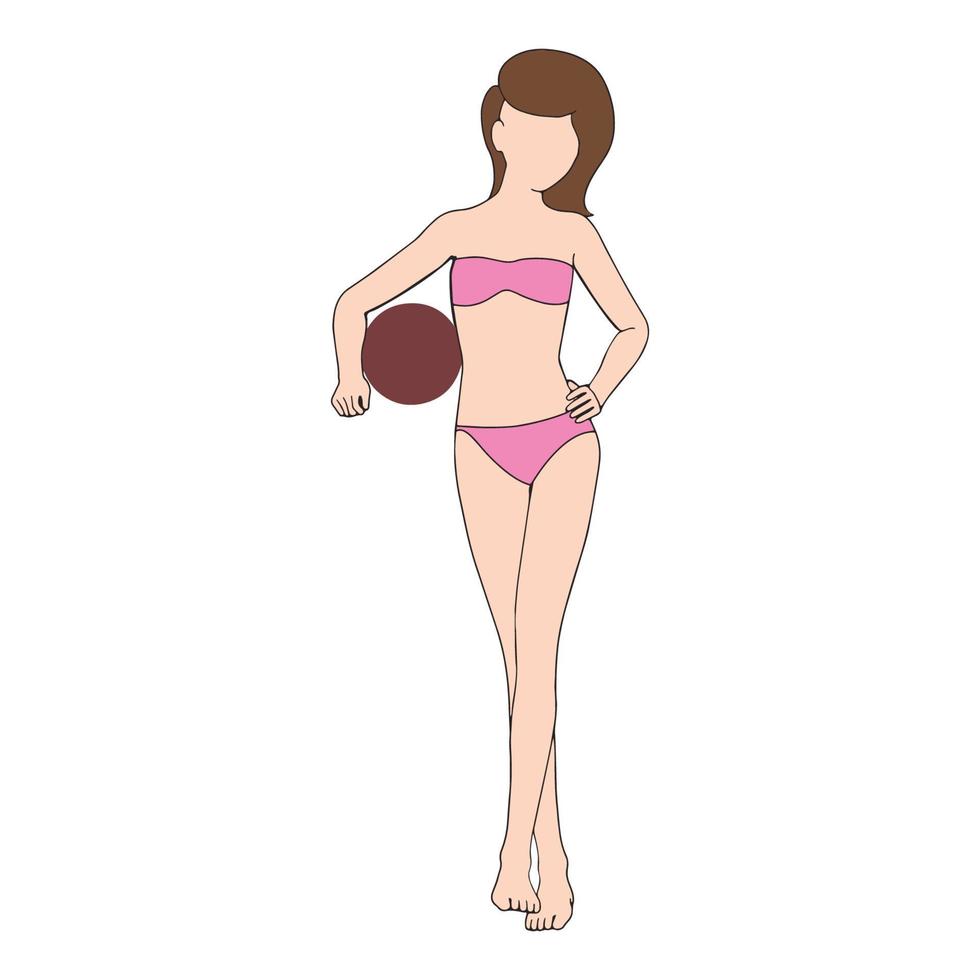 Mädchen mit flacher Charakterillustration des Strandballs auf weißem Hintergrund. vektor