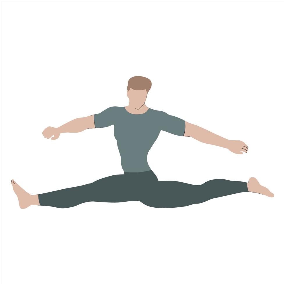 muskulösa män stretching ben karaktär poserar illustrerad på vit bakgrund. vektor
