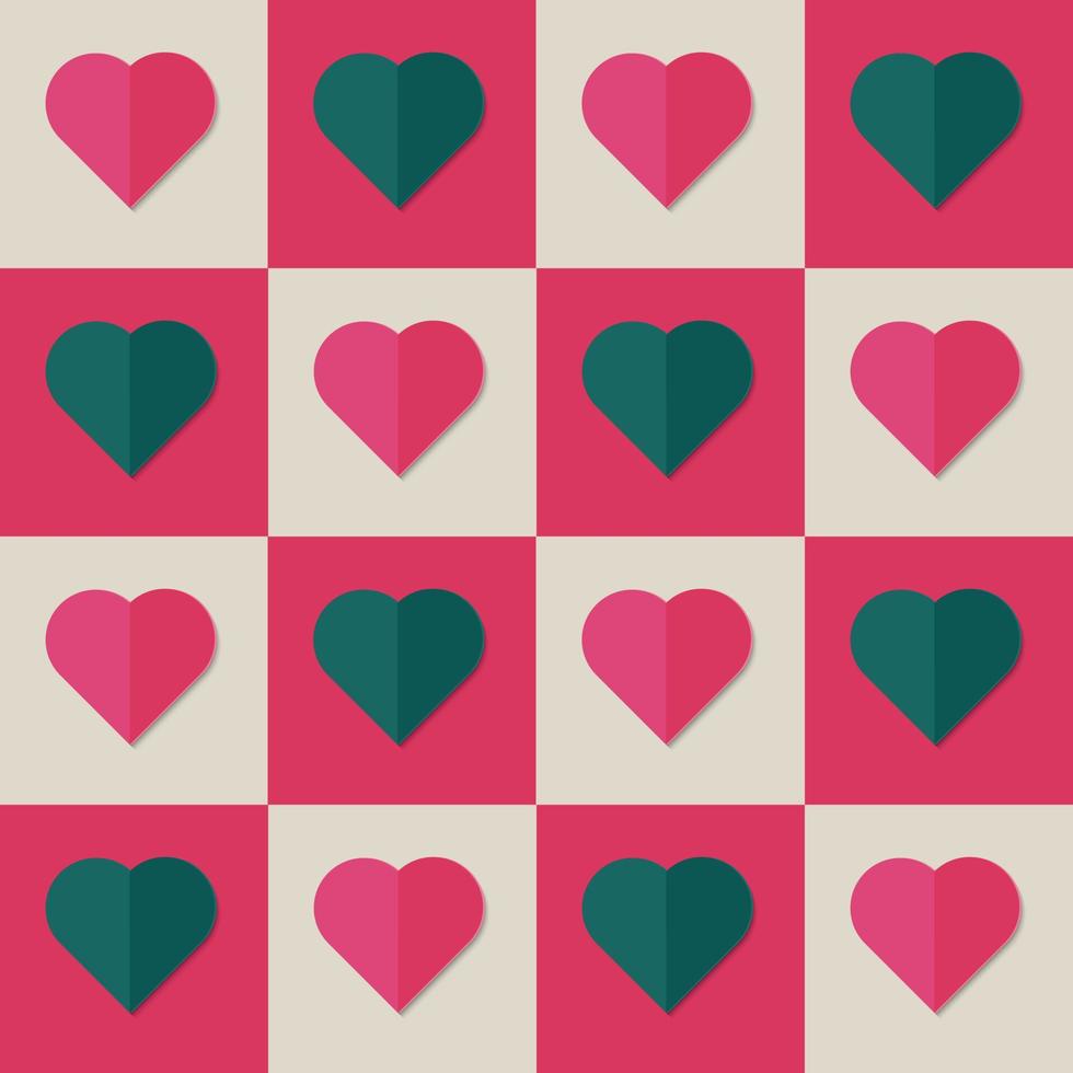 röda gröna hjärtan sömlös valentine papper konst stil mönster. vektor