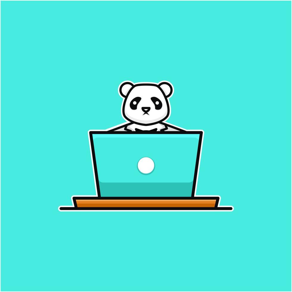 panda arbetar laptop logotyp design vektor