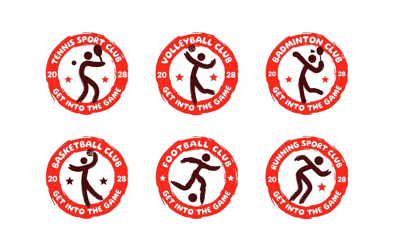 Satz von Sportsymbolen Turnier, Sportclub-Logo-Konzept. abstrakte Sportsymboldesign-Vektorillustrationen. Laufen, Fußball, Badminton, Tennis, Volleyball, Basketball vektor