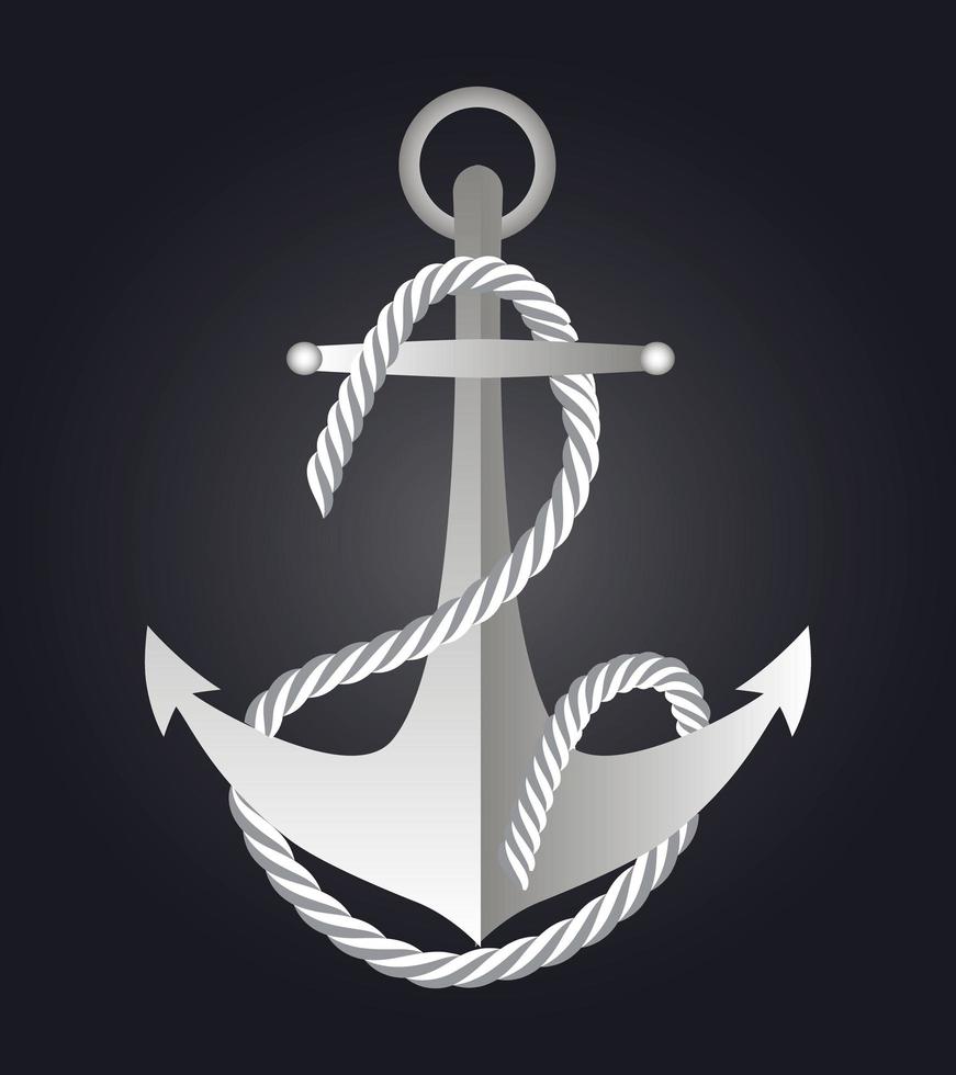 ankare med viftande nautiskt rep. marin, flotta emblem vektor på den svarta bakgrunden