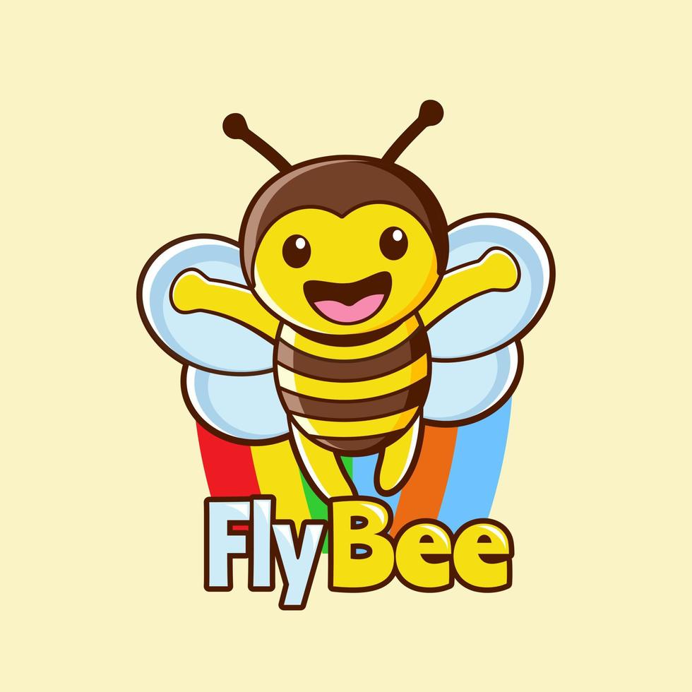 buntes Fliegenbienen-Maskottchen mit Regenbogen-Logo-Design vektor