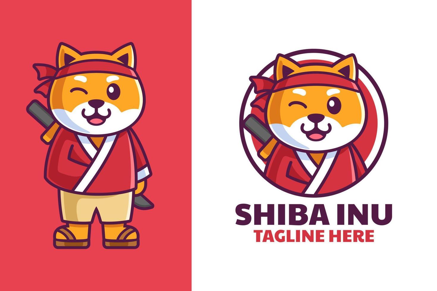 Shiba Inu in Samurai-Kleidung Cartoon-Logo-Design vektor