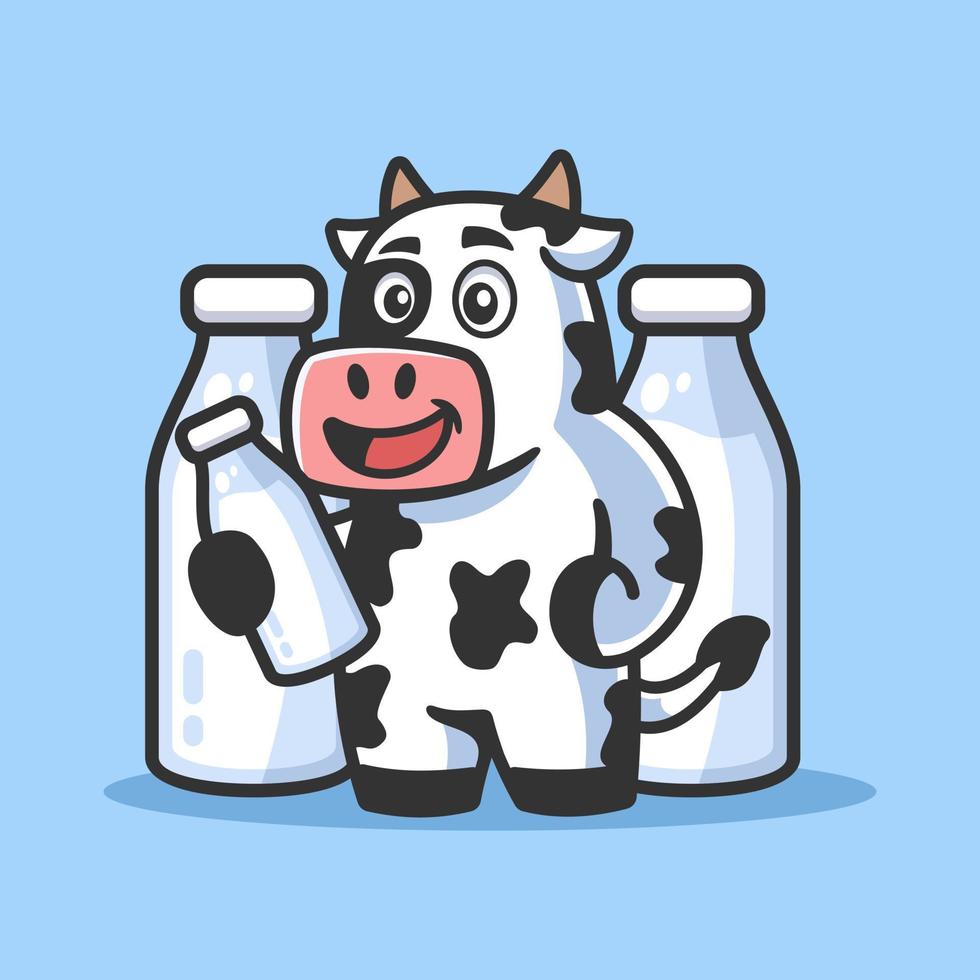 tecknad ko med mjölkflaska illustration vektor