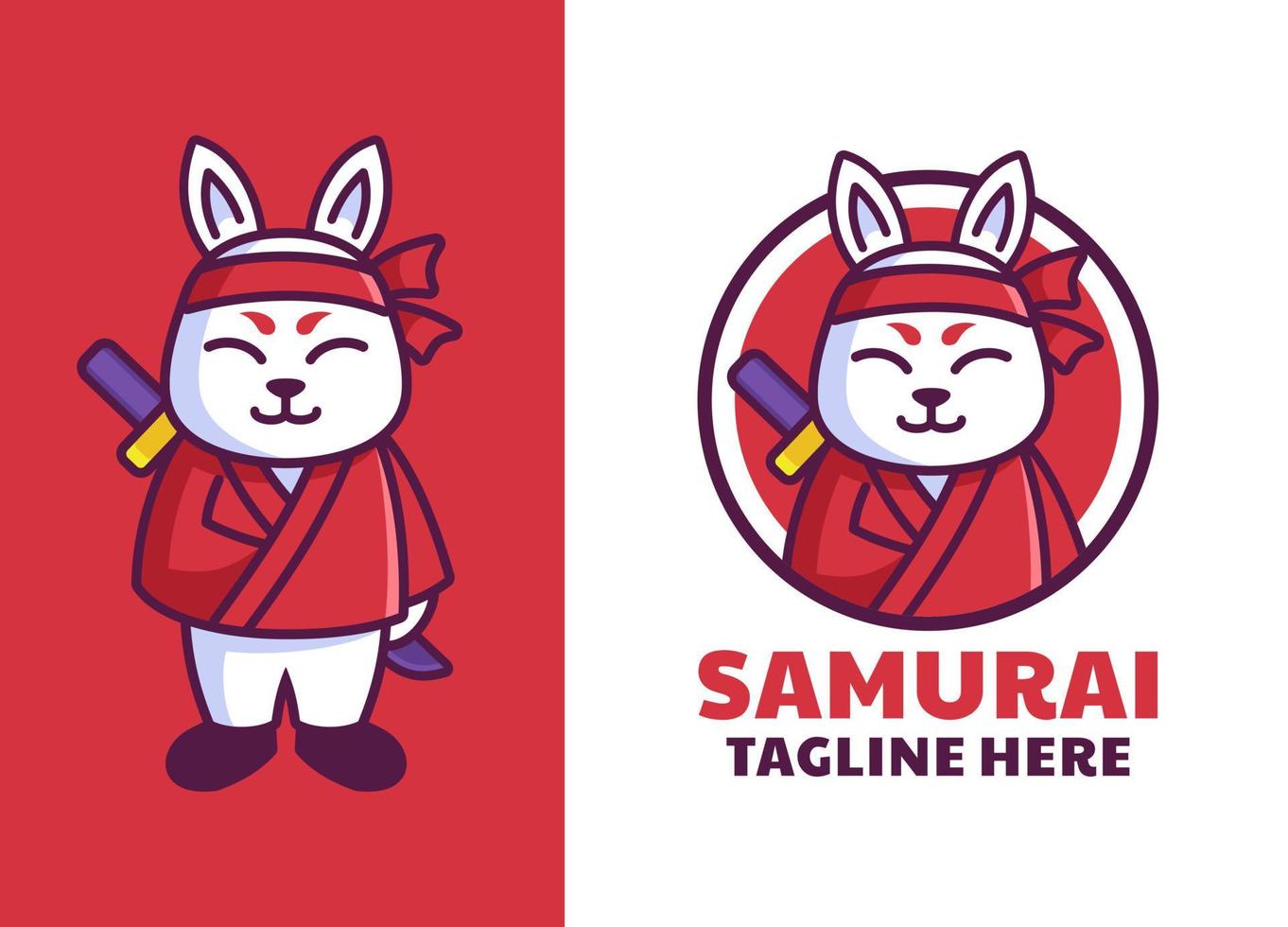 japanisches Kaninchen-Samurai-Maskottchen-Logo-Design vektor