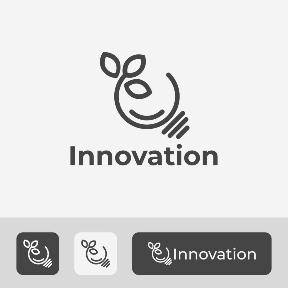 Glühbirne, Baum, Blatt, kreative Logo-Design-Konzeptidee mit Strichzeichnungen für intelligente Innovation und Lösung vektor