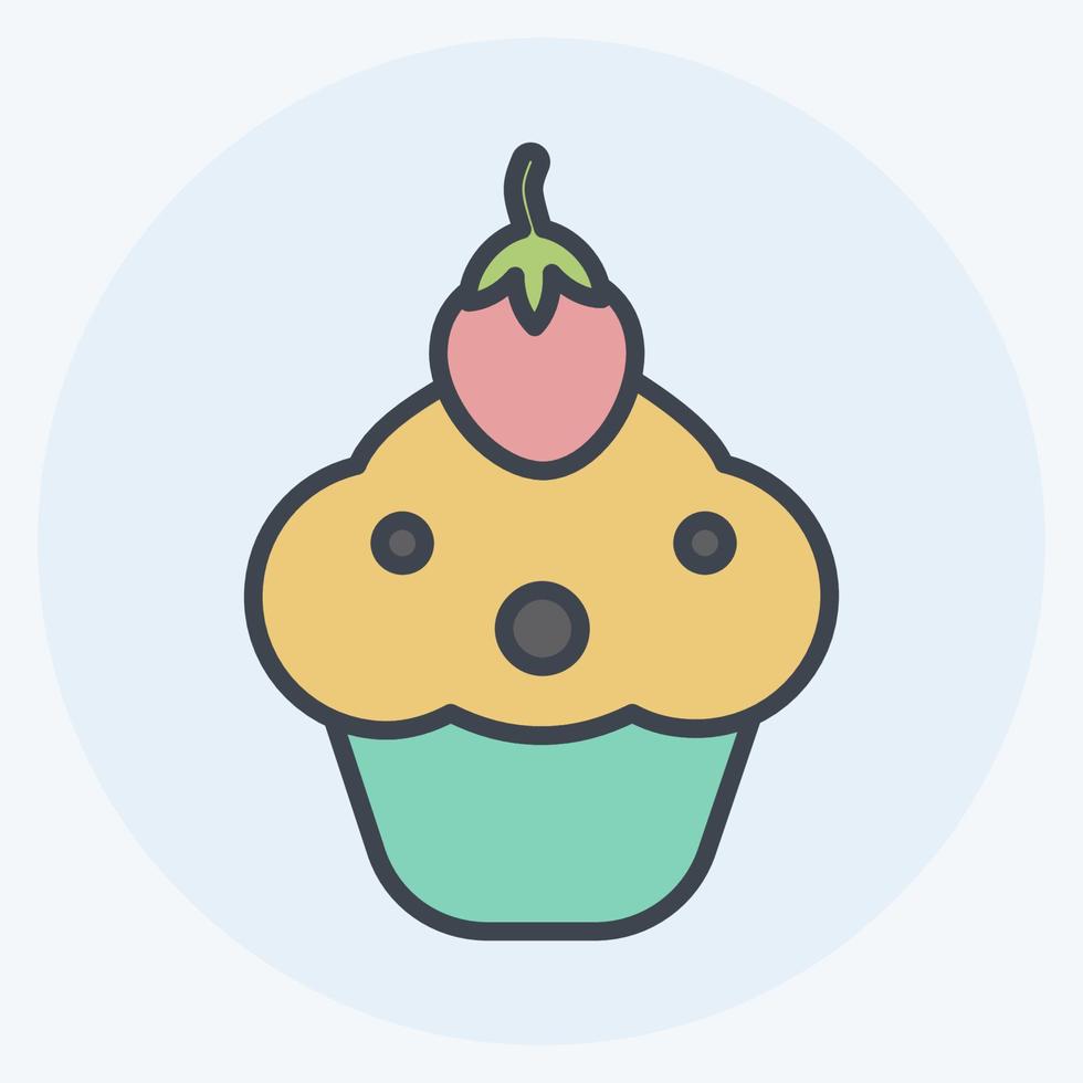 cupcake ikon i trendig färg mate stil isolerad på mjuk blå bakgrund vektor