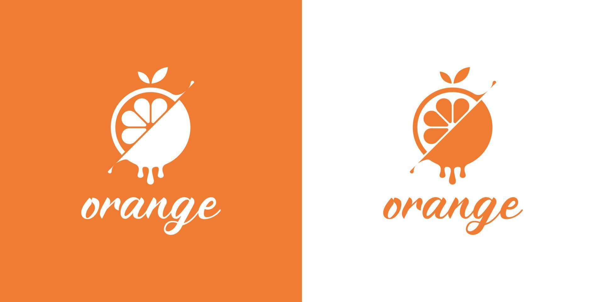 skivad färsk apelsin logotypdesign med stänk vektor