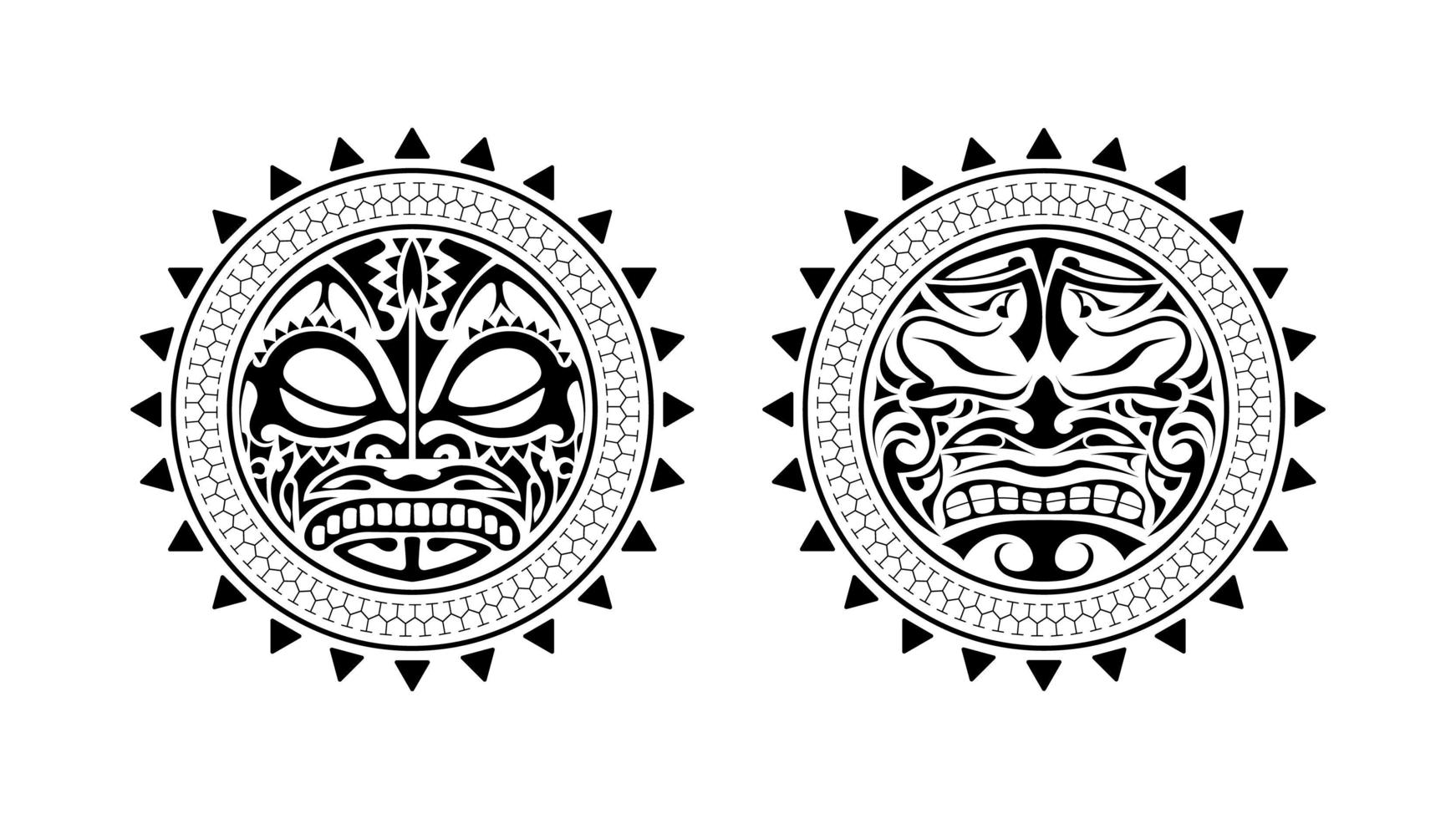 Tattoo im hawaiianischen Stil. Tattoo-Vorlage im Polynesien-Stil. Maske der Götter. traditionelle Stammesverzierung. handgemacht. Vektor-Illustration. vektor